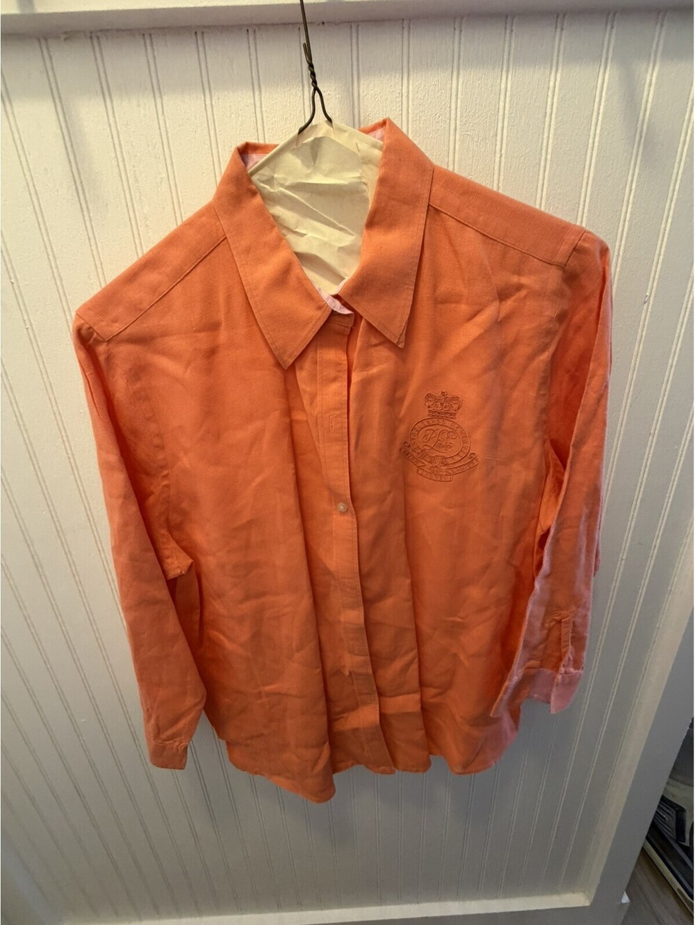 Lauren Ralph Lauren Women's Orange 100% Linen Shirts Embroidered Logo XL